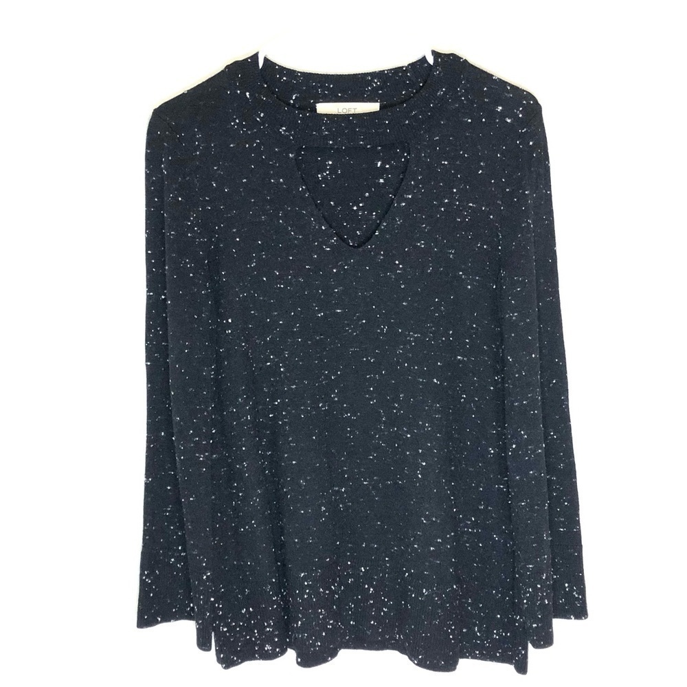 2/$30 - Loft - Black Speckled Cutout Sweater | Long Sleeve Casual Knit Top